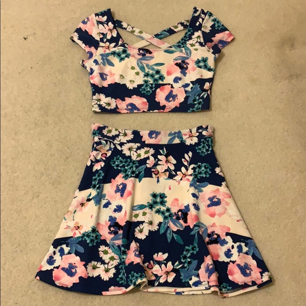 Crop top with matching high waisted skirt